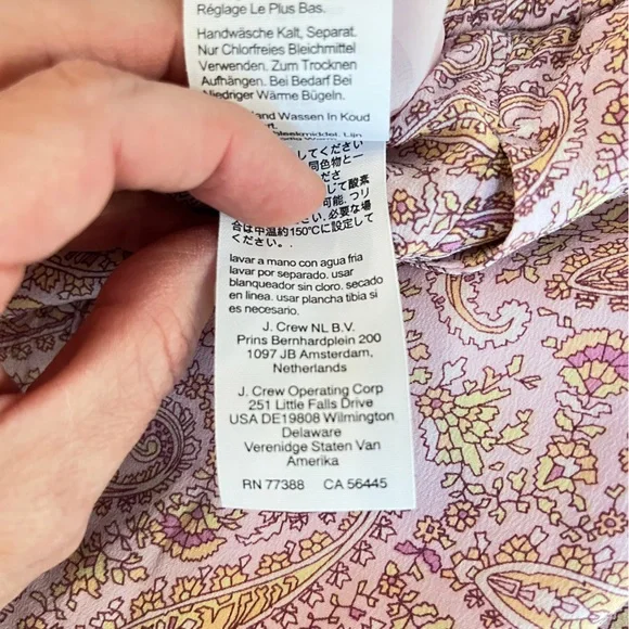 J. Crew 100% Silk Pull-on Pant in Beach Paisley Pink Yellow Blush White Sz 14 - Picture 9 of 10